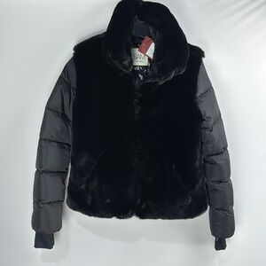S.AM. Faux Fur puffer bomber Jacket black